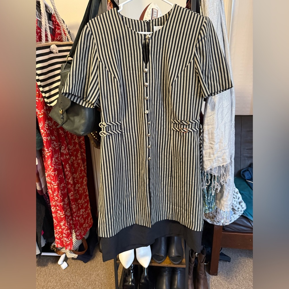 Black and White Striped Midi Dress